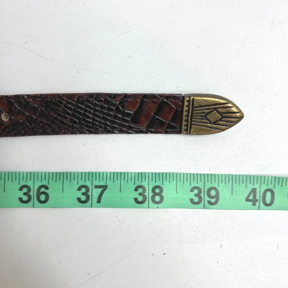 Lovestrength Brown Croc‎ Embossed Leather Western Belt Studded Brass Buckle P/S